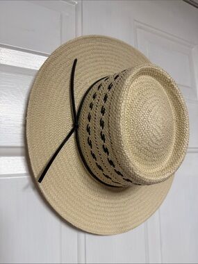 Men's Natural Straw Boater Hat with Black Trim
